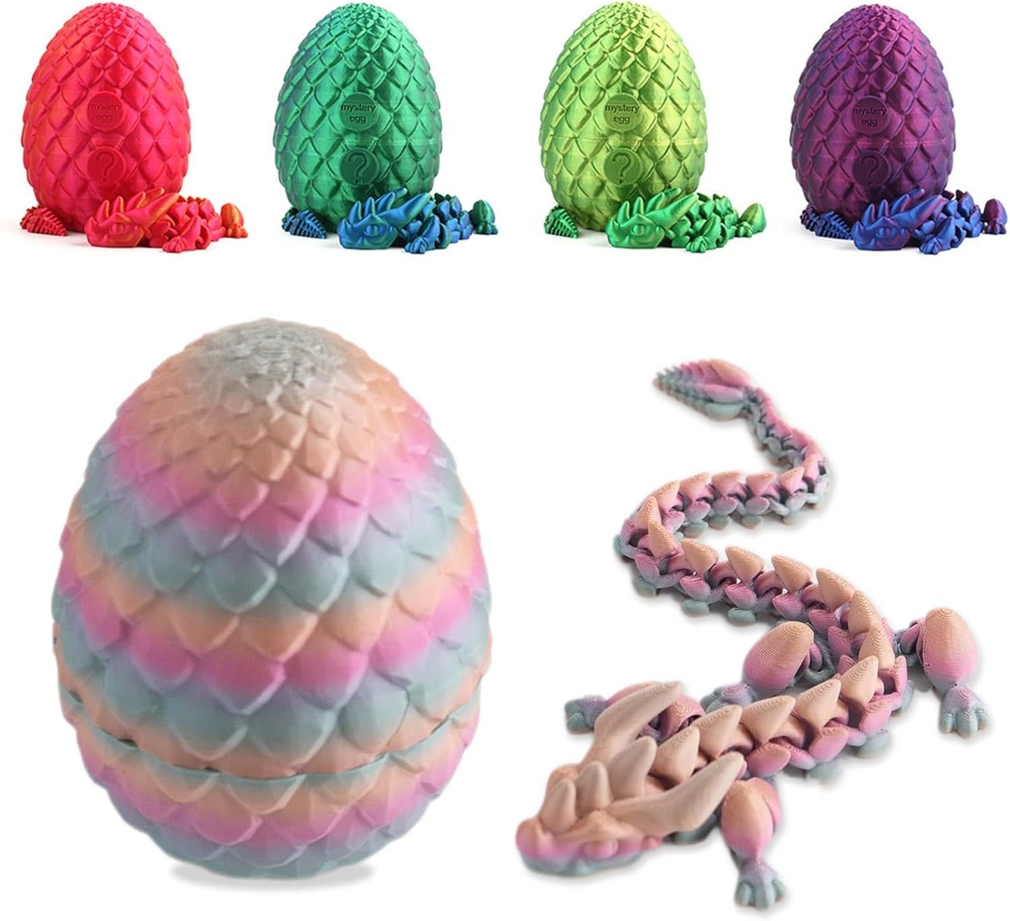 STONESTAR 3D Printed Dragon Fidget Toys, 12" Full Articulated Dragon in Mystery Egg, Home Office Decor Executive Desk Toys Xmas/Easter Gift for Dragon Lovers (Pink)