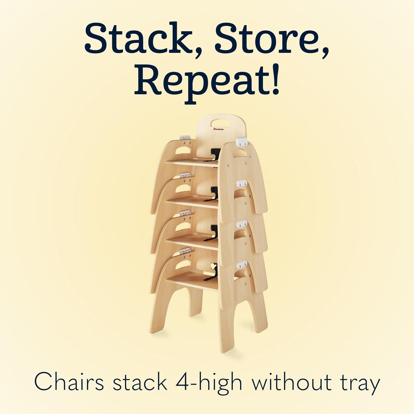 Foundations Easy Serve 7" Wood Feeding Chair for Toddlers, Adjustable Harness, Removable Dishwasher Safe Tray, “No Tip” Base, Baltic Birch Plywood