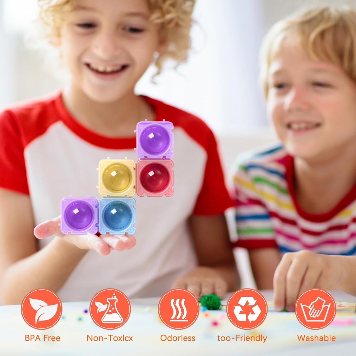 Pop Building Blocks for Kids Toddlers, 1.37 Inch Large Transparent Silicone Fidget Blocks, Color Sorting Sensory STEM Montessori Toys Classroom Must Have for Preschool CVC Word Learning