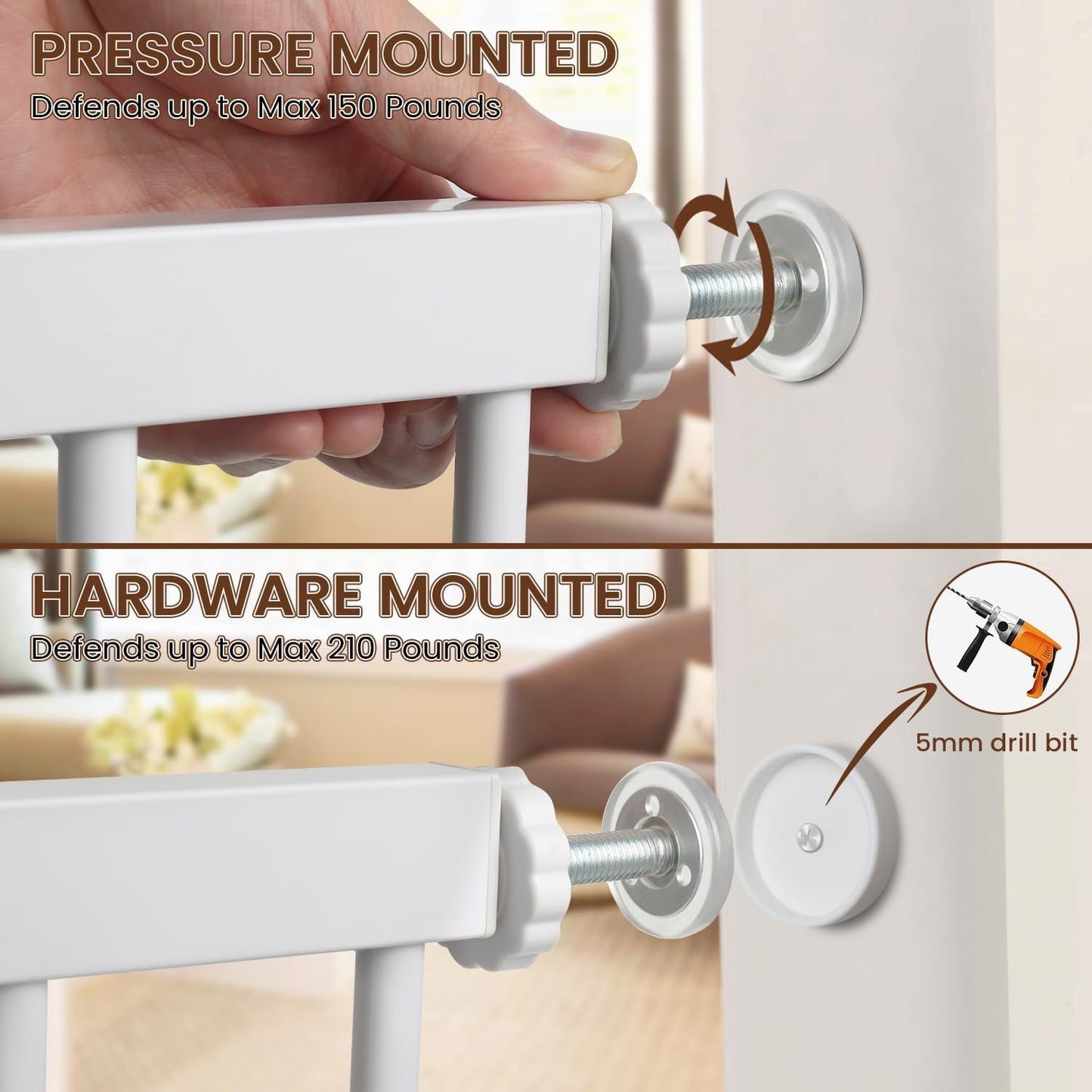 Baby Gate for Stairs - 29.6-46" Auto Close Dog Gate for Doorways, Extra Wide Child Gate Indoor, Walking Through Safety Gate for Kid, Pet Gates No Drilling White, Mom's Choice Awards Winner