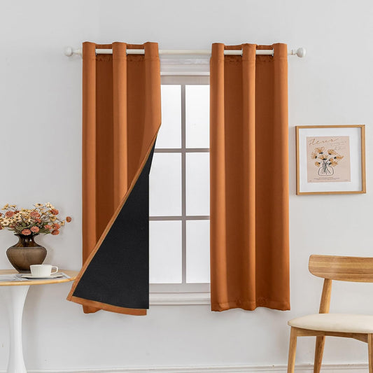 Anytime 100% Blackout Curtain Set, Thermal Insulated & Energy Efficiency Window Draperies for Guest Room, Full Shading Panels for Shift Worker and Light Sleepers（Orange, 2 Panels, 42W x 45L）