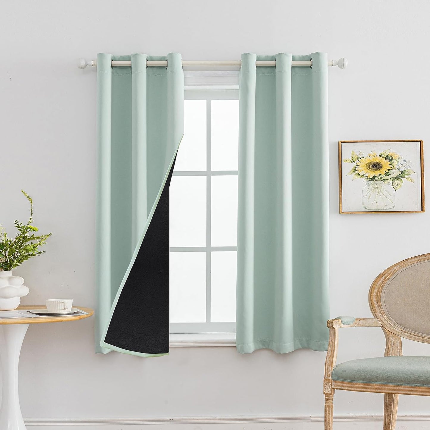 Anytime 100% Blackout Curtain Set, Thermal Insulated & Energy Efficiency Window Draperies for Guest Room, Full Shading Panels for Shift Worker and Light Sleepers（Light Blue, 2 Panels, 42W x 63L）
