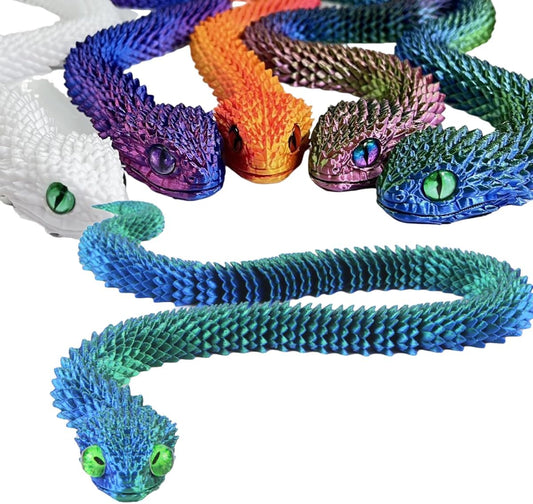 3D Printed Animals-Snake Viper, 24 in Surprise Mystery Snake Fidget Toy Creative Toy 3D Printed Articulated Snake Collectibles Home Office Executive Desk Decor (Blue Green)