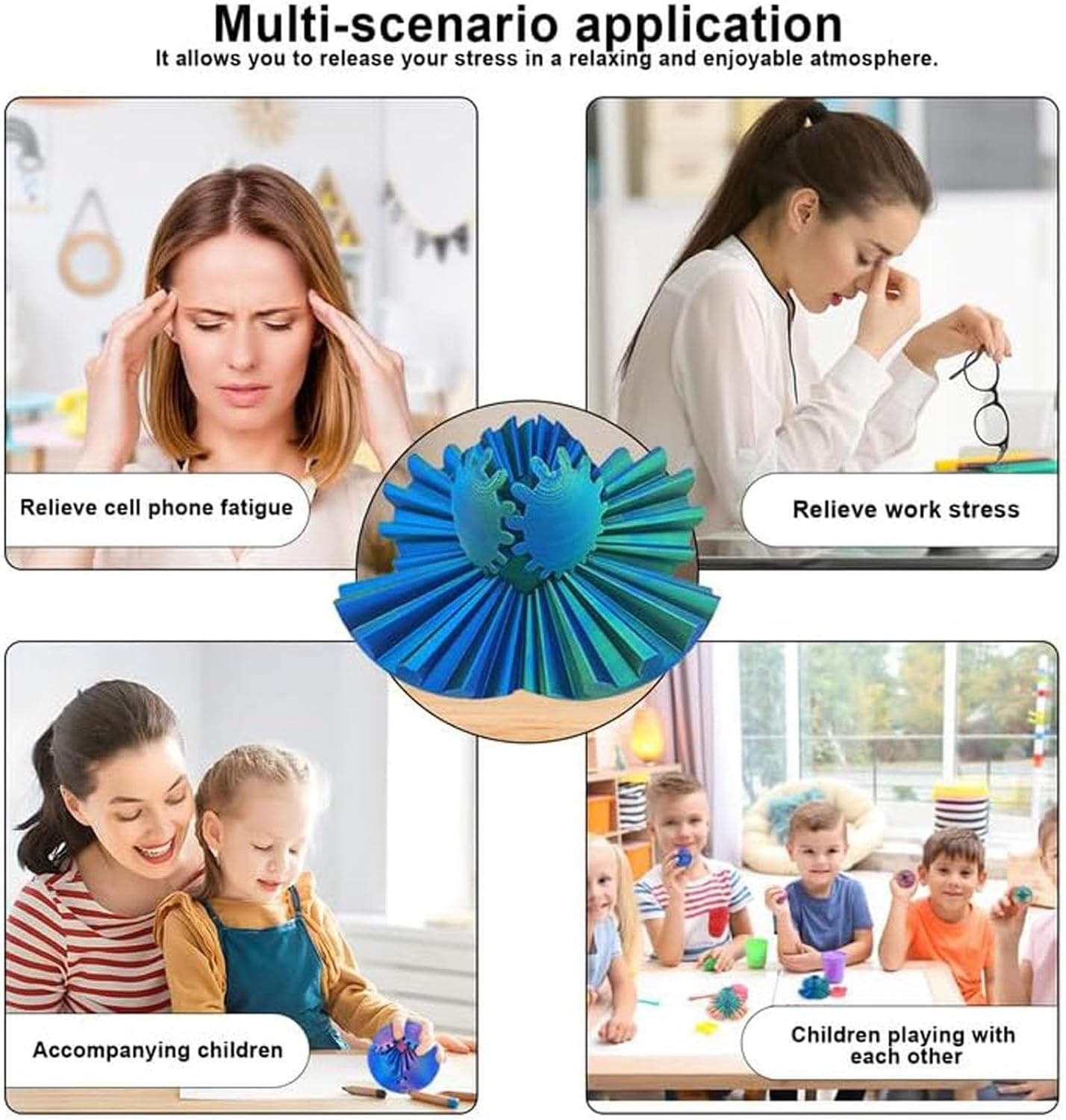 3D Printed Gear Ball, Gear Sphere Fidget Toy, Gear Ball Spin Ball or Cube Fidget Toy, Stress Ball, GearSphere Desk Toy for Stress and Anxiety Relaxin Kids Adult Birthday (Laser Green)