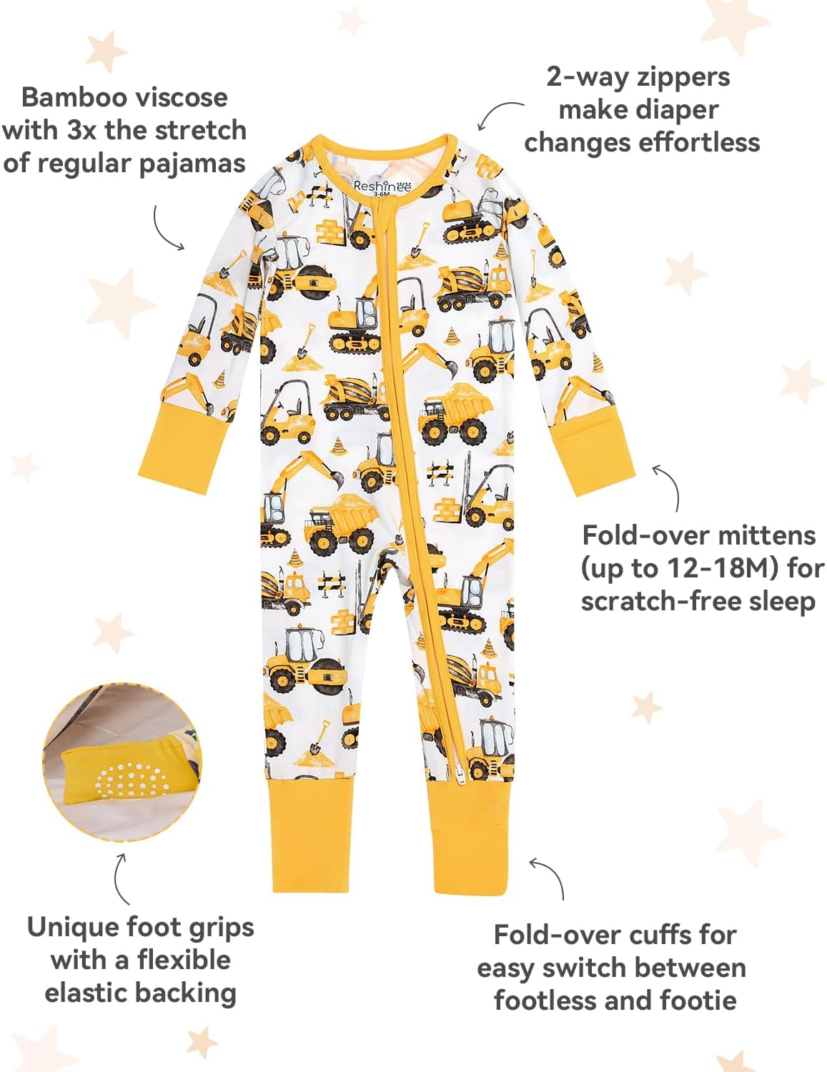 Bamboo Viscose Baby Convertible Footie Pajama, Zipper Pajamas for Baby Boys & Girls, Sleep & Play Footed Pjs