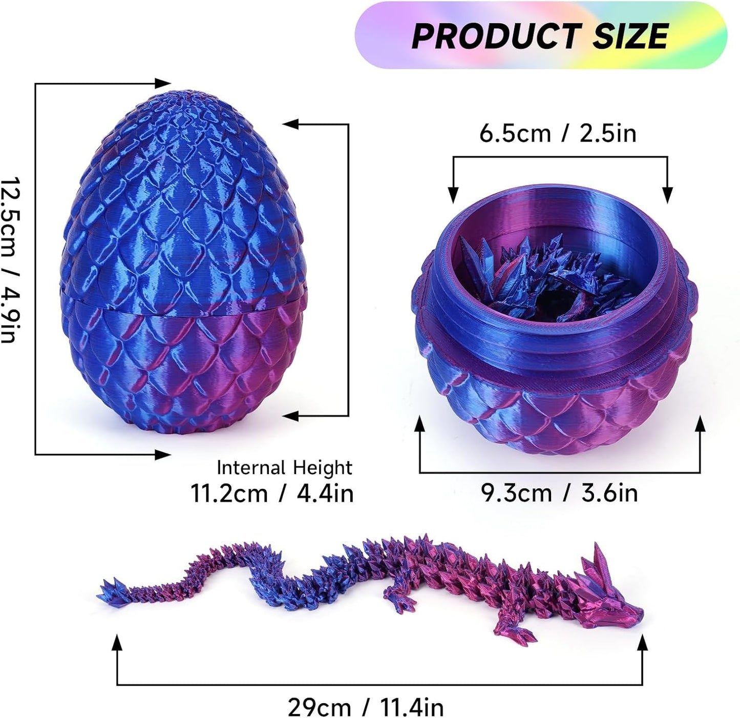 3D Printed Dragon Egg,Dragon Eggs with Dragon Inside,Crystal Dragon Fidget Toys,Full Articulated Dragon Dragon in Egg,Adults Fidget Toys for Autism ADHD（Laser Violet-12inch）