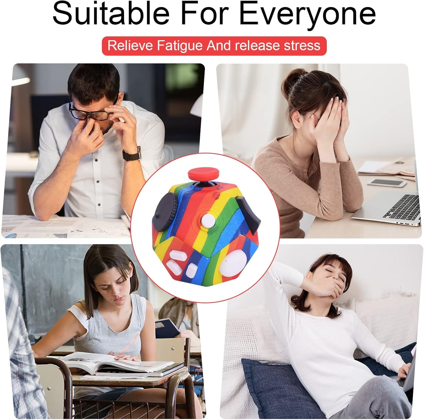 Small Fidget Toys,12 Sided Cube Toys for Kids Adults with Anxiety ADHD Autism and Relief Stress (Rainbow)