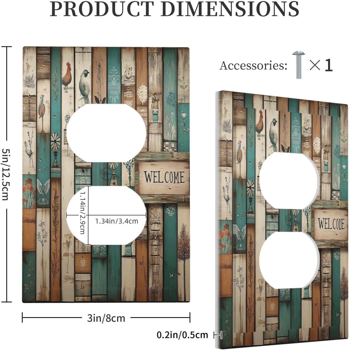 Outlet Covers Vintage Wood Brown Turquoise Splicing 1 Gang Duplex Light Switch Cover Decorative Switch Plates Electrical Receptacle Faceplate Wall Plate For Farmhouse Cabin Decor