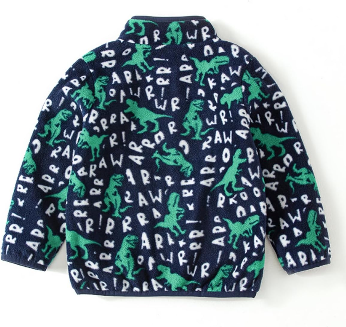 Kids Printed Polar Fleece Jacket Toddler Baby Boys Girls Autumn Winter Warm Sherpa Lining Outerwear Soft Lightweight