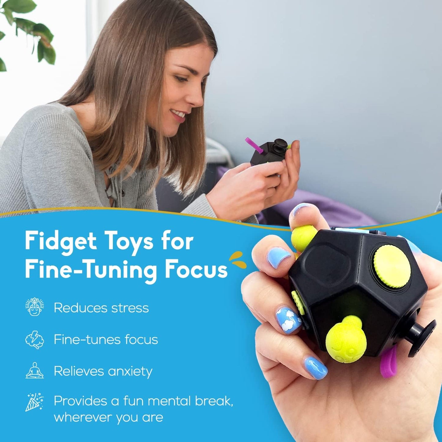 PILPOC Fidget Cube Dodecagon - 12-Sided - for Reducing Anxiety, Fidgets for Adults, Fidget Cube for Kids, Anxiety Toys for Adults, Fidget Cube for Adults, Cube Fidget Toys for Adults Black