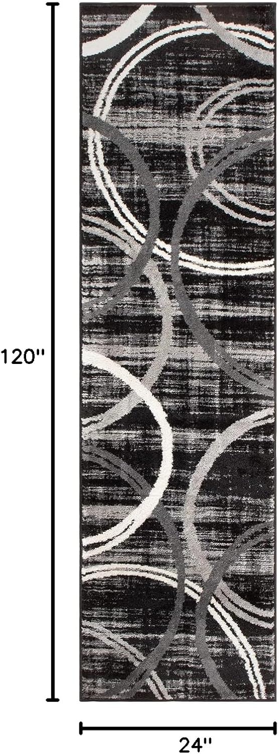 Rugshop Modern Wavy Circles Design Runner Rug 2' x 10' Black