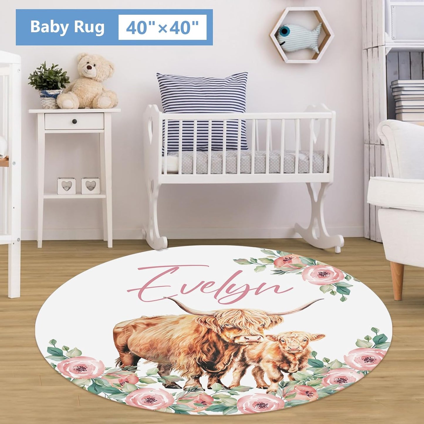 Personalized Nursery Bedding - 5 Pcs Custom Baby Crib Set with Name, Double Layer Crib Bedding for Girls, Cows and Flowers Theme