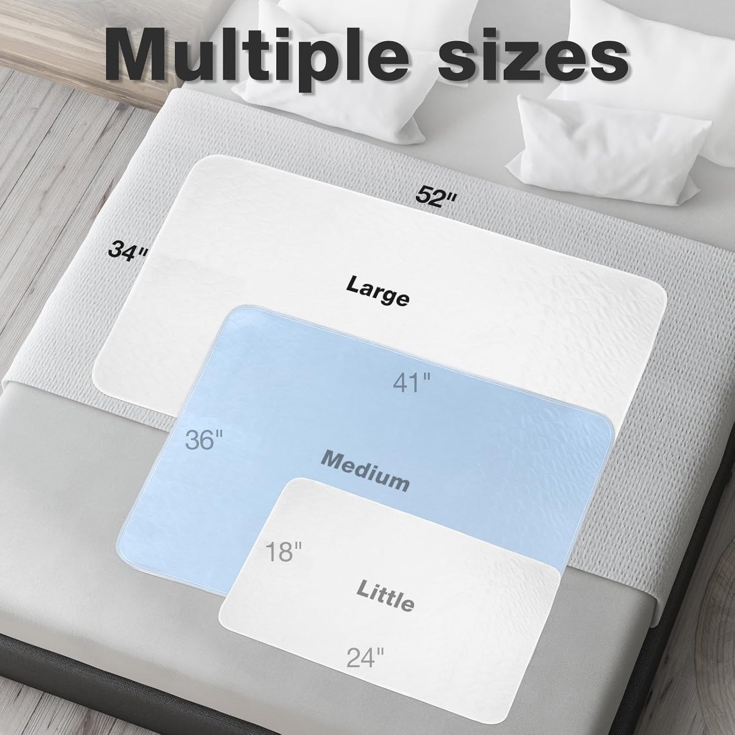 Bed Pads Washable Waterproof, 34" x 52" (4 Pack) Incontinence Bed Pads, Waterproof Bed Pad & Pee Pad, Perfect for Kids, Adults, The Elderly and Pets