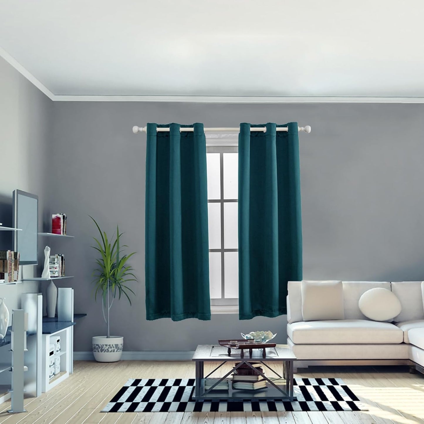 Anytime 100% Blackout Curtain Set, Thermal Insulated & Energy Efficiency Window Draperies for Guest Room, Full Shading Panels for Shift Worker and Light Sleepers（Greyish Blue, 2 Panels, 42W x 63L）