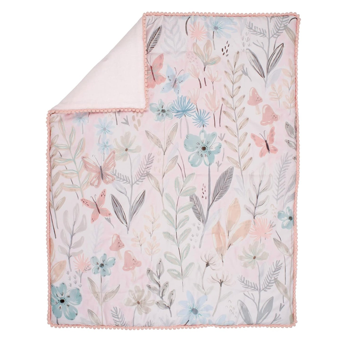 Lambs & Ivy Baby Blooms 3-Piece Pink Floral/Butterfly Baby Crib Bedding Set