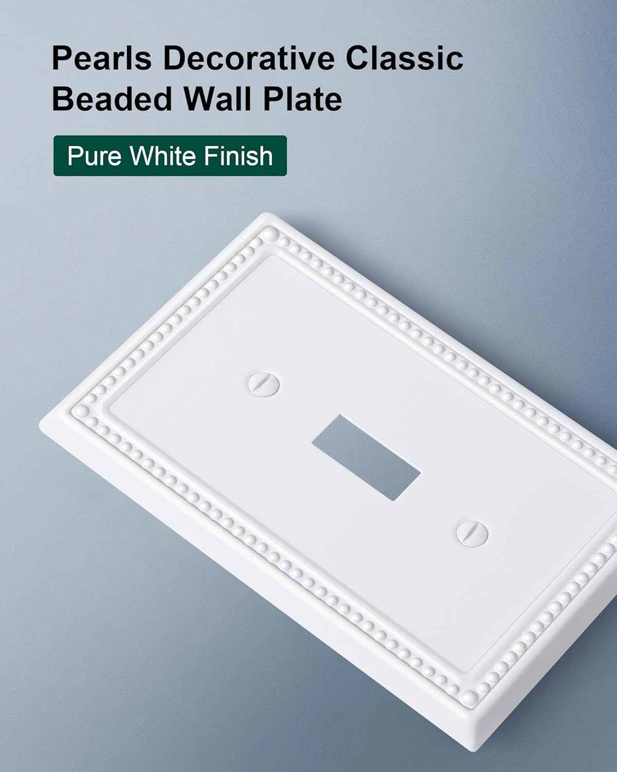 4-Pack Single Toggle Light Switch Cover Plate, Pearls Decorative Switch Plate Covers, Pure White 1 Gang Metal Wall Plate, Corrosion Resistant