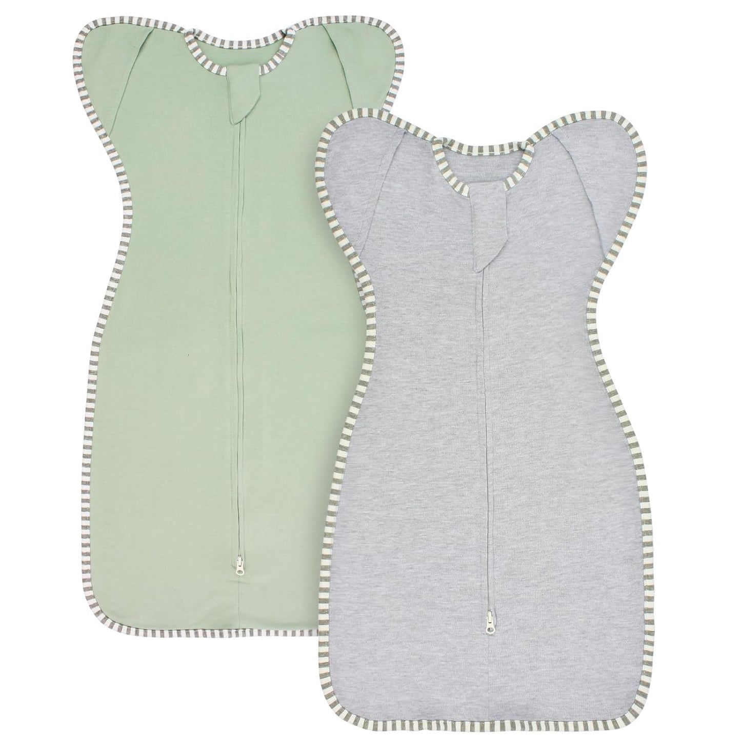 Transition Swaddle 3-6 Months Baby Sleep Sack Arms up Swaddle 2-Way Zipper 100% Cotton Arms in/Out, 0.8 Tog Baby Transitional Swaddle Sack for Boy Girl, 2-Pack (Medium 14-20lbs)