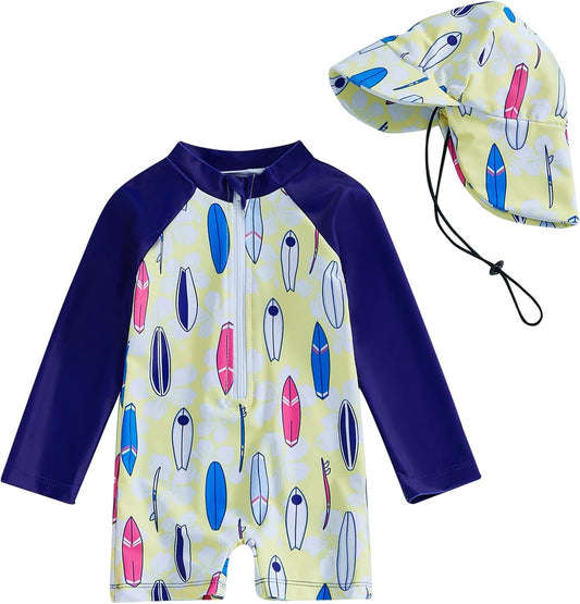 Hnyenmcko Baby/Toddler Boy Rash Guard Swimsuit Long Sleeve One Piece Zipper Swimwear Sunsuit Infant Bathing Suit Beachwear