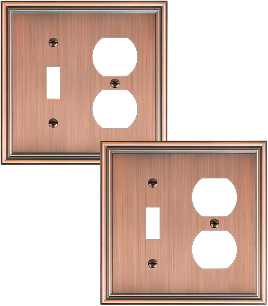 2-Pack Combo Toggle/Duplex Light Switch Cover Plate, Antique Copper Wall Outlet Cover Plate, Decorative Wall Receptacle Cover for Electrical Outlets, Light Switch, Durable Solid Zinc Alloy