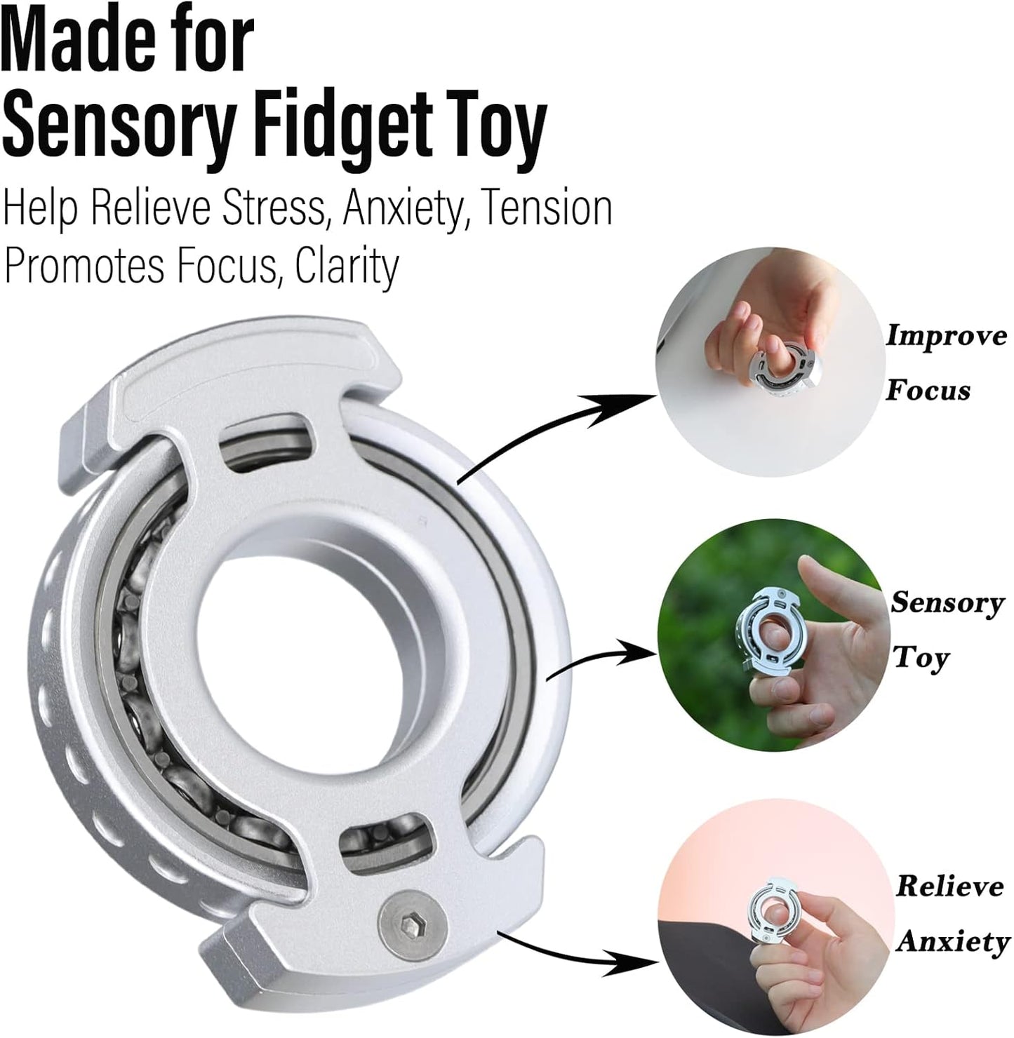 FREELOVE Ring Fidget Spinner for Adults, Men Finger Haptic Roller, Small Metal Clicker Toys, Ball Bearing, Black Fingears Spinning EDC for Anxiety Stress