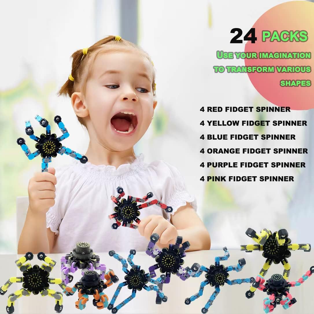 24PCS Fingertip Gyro Fingertip Mechanical Top DIY Deformation Robot Metal Transformable Gyro Spinners Finger Chain Robot Toy Fidget Spinners ADHD Astium for Kids Adults Easter Basket Stuffers for Kids