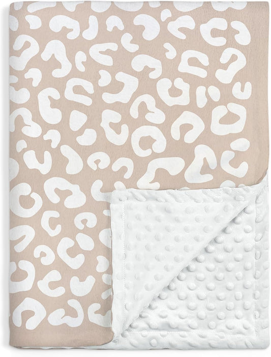 Leopard Print Minky Baby Blanket 30 x 40 Inches for Girls, Soft Plush Receiving Blanket with Dotted Back, Gift for Toddler Newborn Infant Christmas Birthday Baby Shower