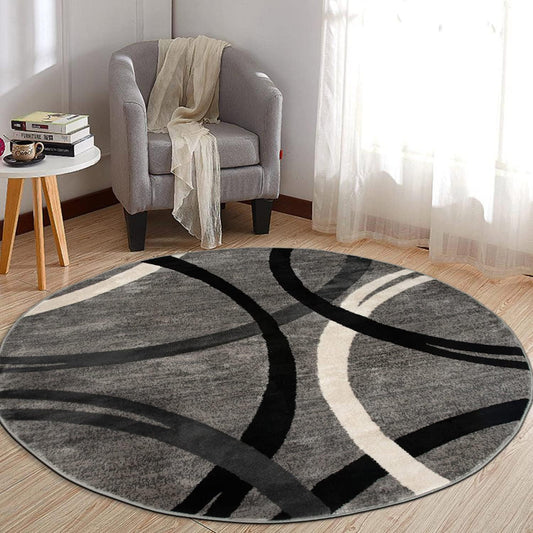 Rugshop Modern Wavy Circles Design Round Area Rug 8' Gray