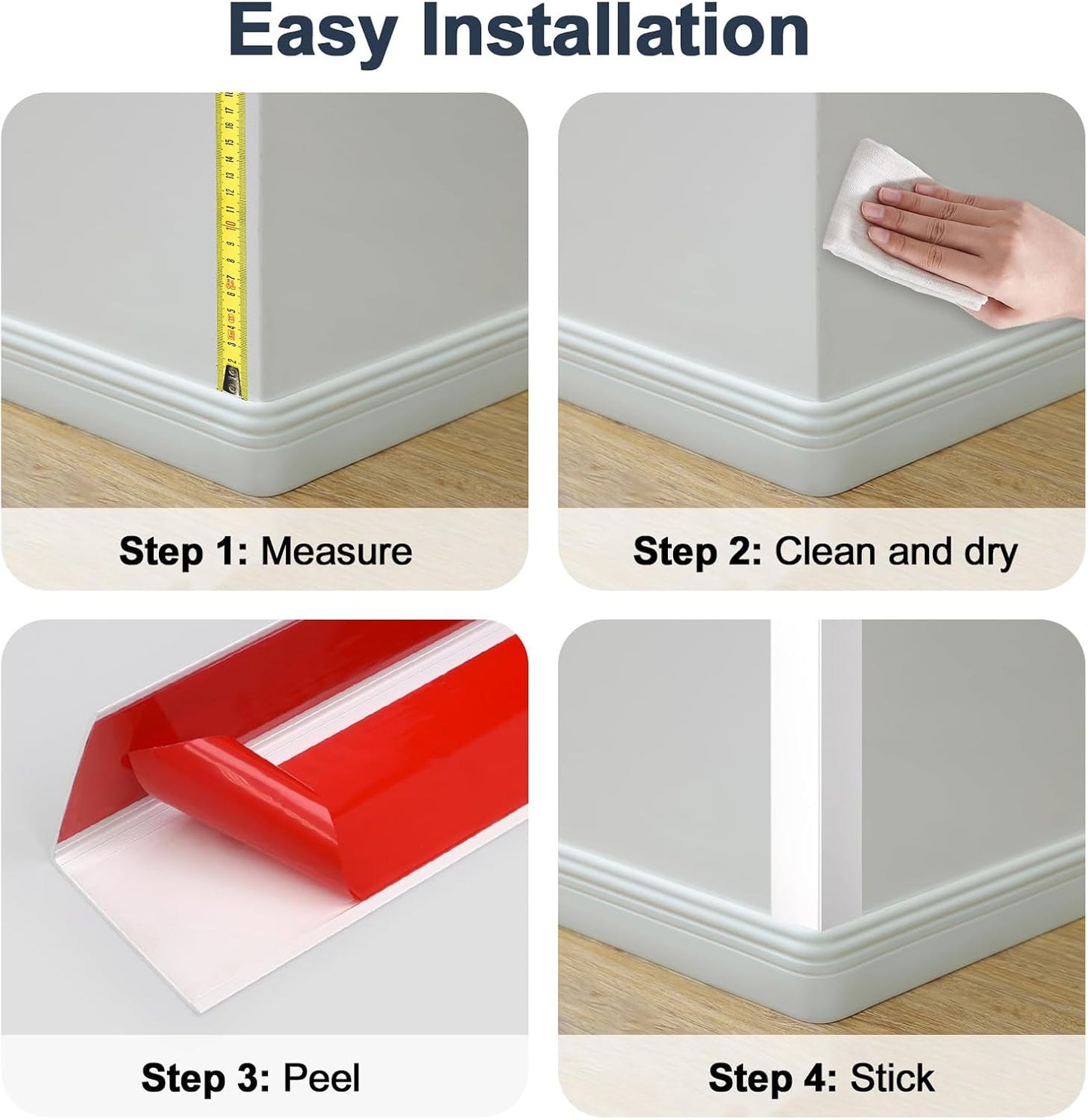 4PCS 45" White Metal Corner Protectors, Aluminum Self Adhesive Corner Guards, Metal Wall Edge Protector Strip, Furniture Corner Protectors, Wall Cabinet Baseboard Decoration 45" x 2"