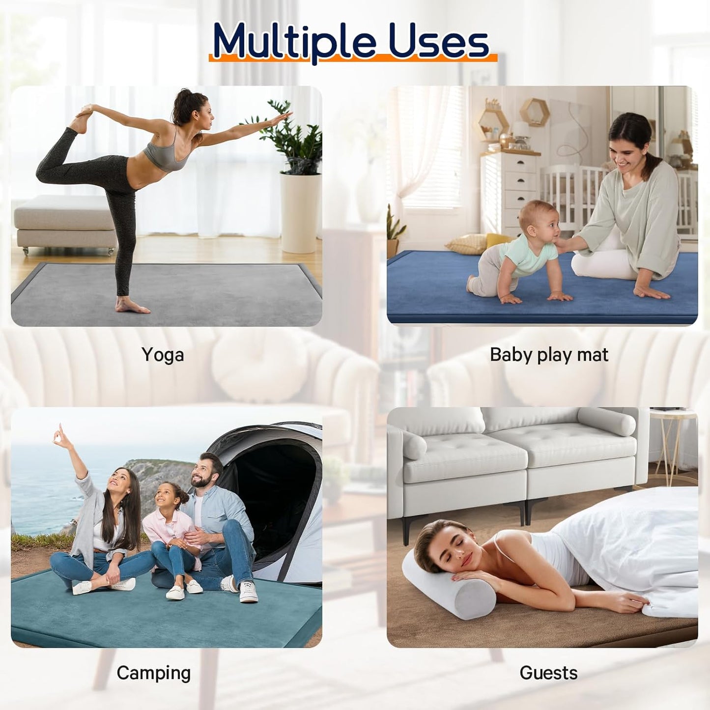 Baby Play Mat for Floor Tummy Time Mat Nursery Rug Muscle Area Rug Playroom Tatami 79"x138" Memory Foam 1.3" Thick Crawling For Babies,Toddlers, Infants, Kids,Floor(Pink)