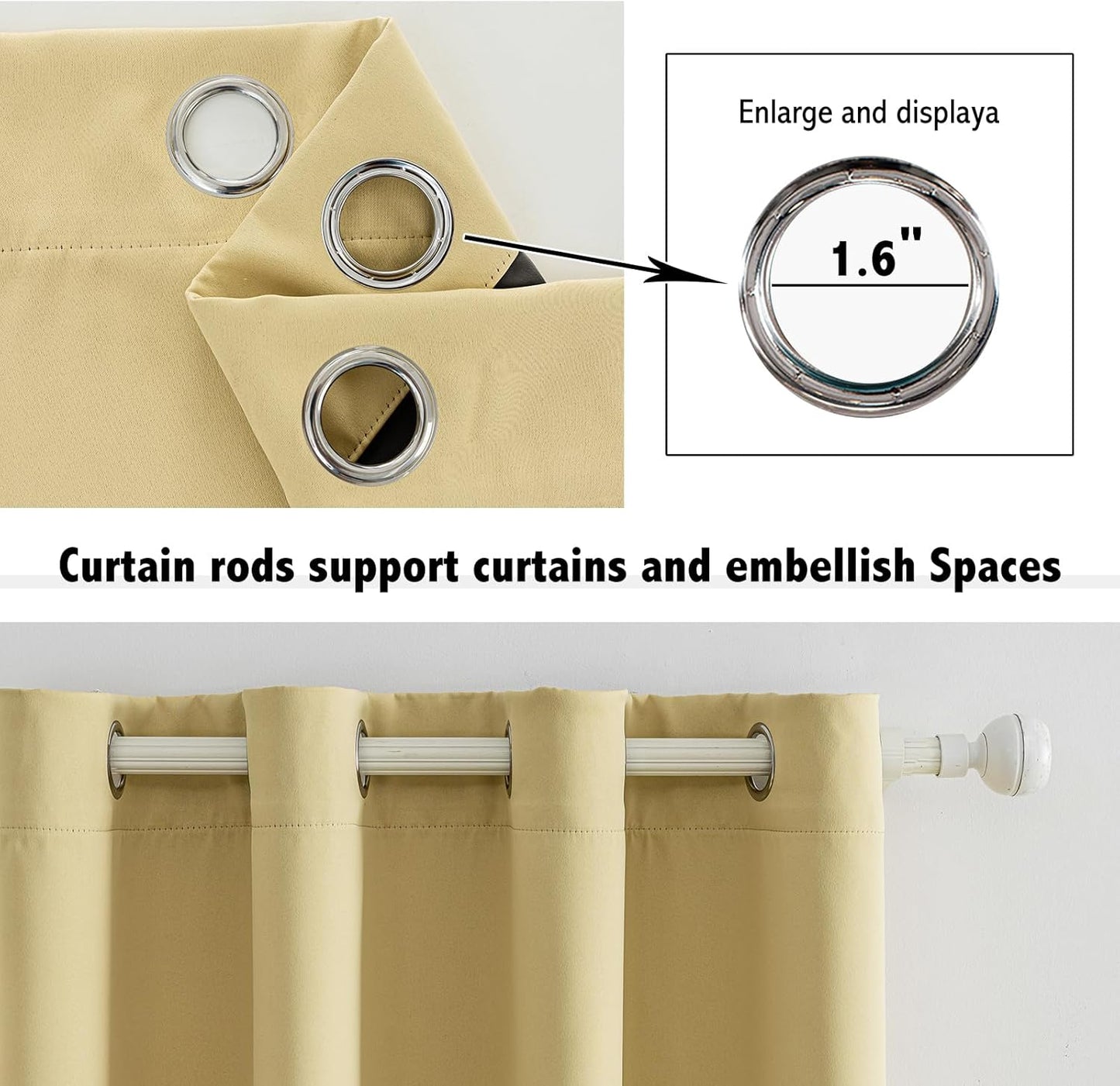 Anytime 100% Blackout Curtain Set, Thermal Insulated & Energy Efficiency Window Draperies for Guest Room, Full Shading Panels for Shift Worker and Light Sleepers（Beige, 2 Panels, 52W x 54L）