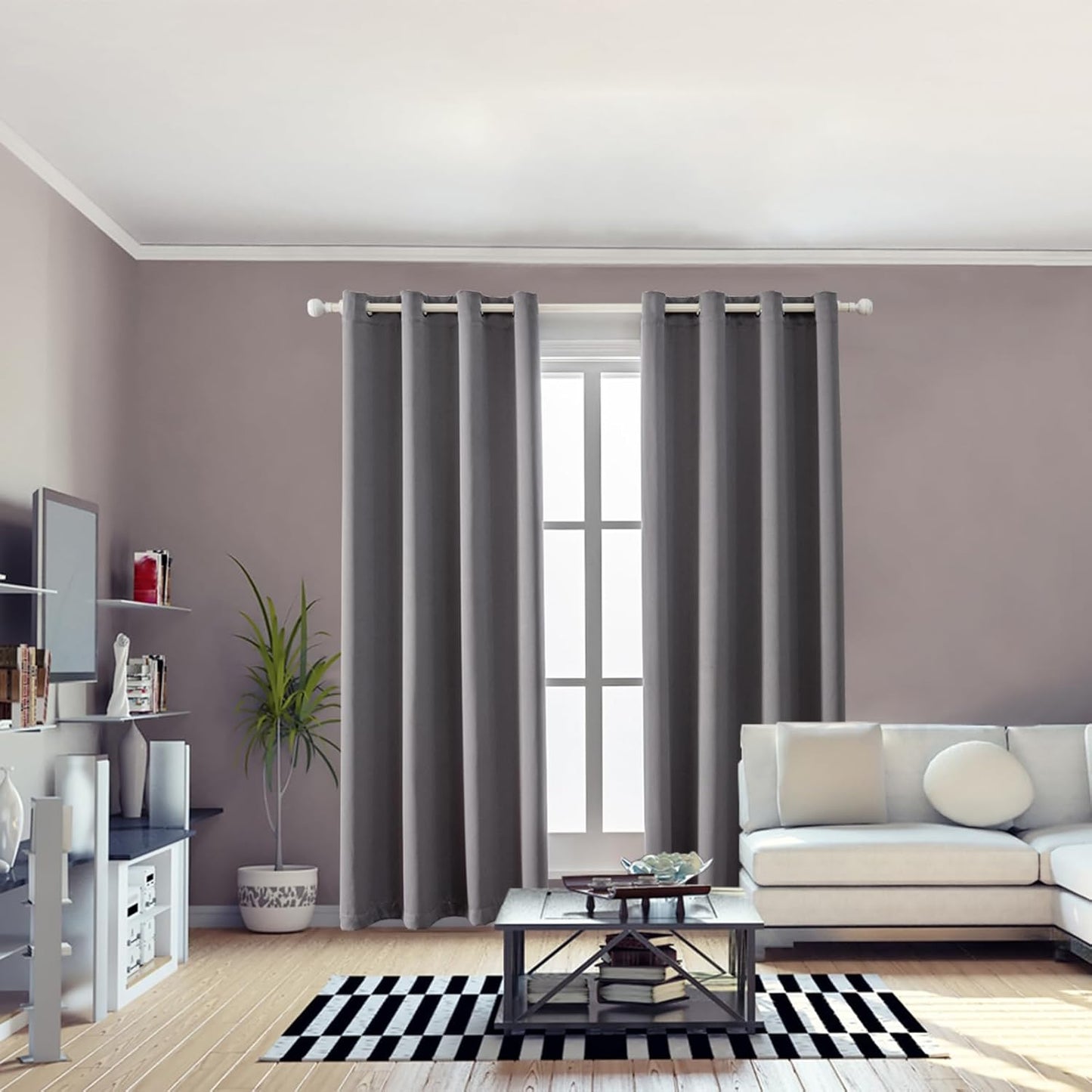 Anytime 100% Blackout Curtain Set, Thermal Insulated & Energy Efficiency Window Draperies for Guest Room, Full Shading Panels for Shift Worker and Light Sleepers（Grey, 2 Panels, 52W x 84L）