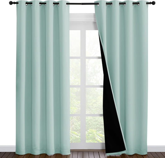 NICETOWN Aqua Blue 100% Blackout Curtain Set, Thermal Insulated & Energy Efficiency Window Draperies for Guest Room, Full Shading Panels for Shift Worker and Light Sleepers, 55W x 86L, 2 PCs