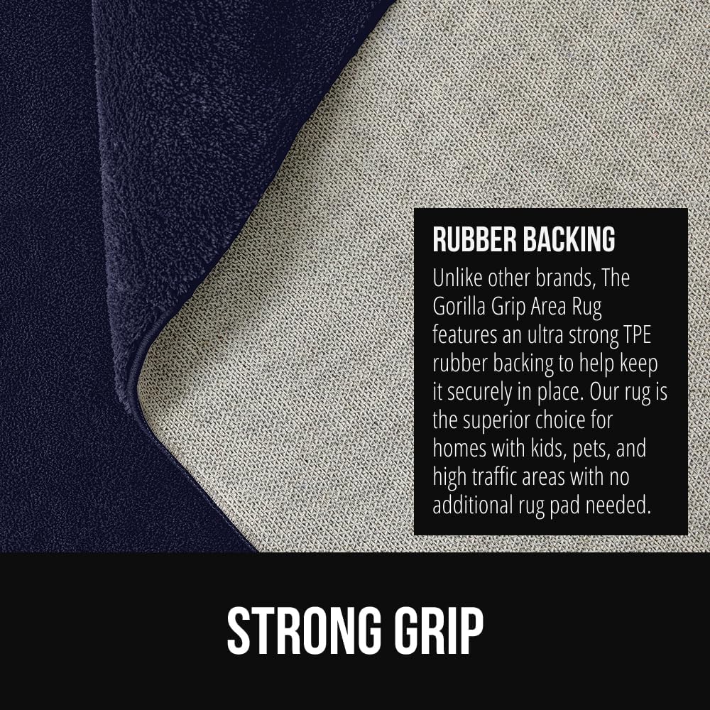 GORILLA GRIP Ultra Soft Washable Area Rug, 5x7, Stain and Slip Resistant Plush Thick Carpet for Bedroom Living Room, No Shed Floor Rugs, Pet Friendly, Dorm Essentials, Nursery Home Decor, Navy Blue