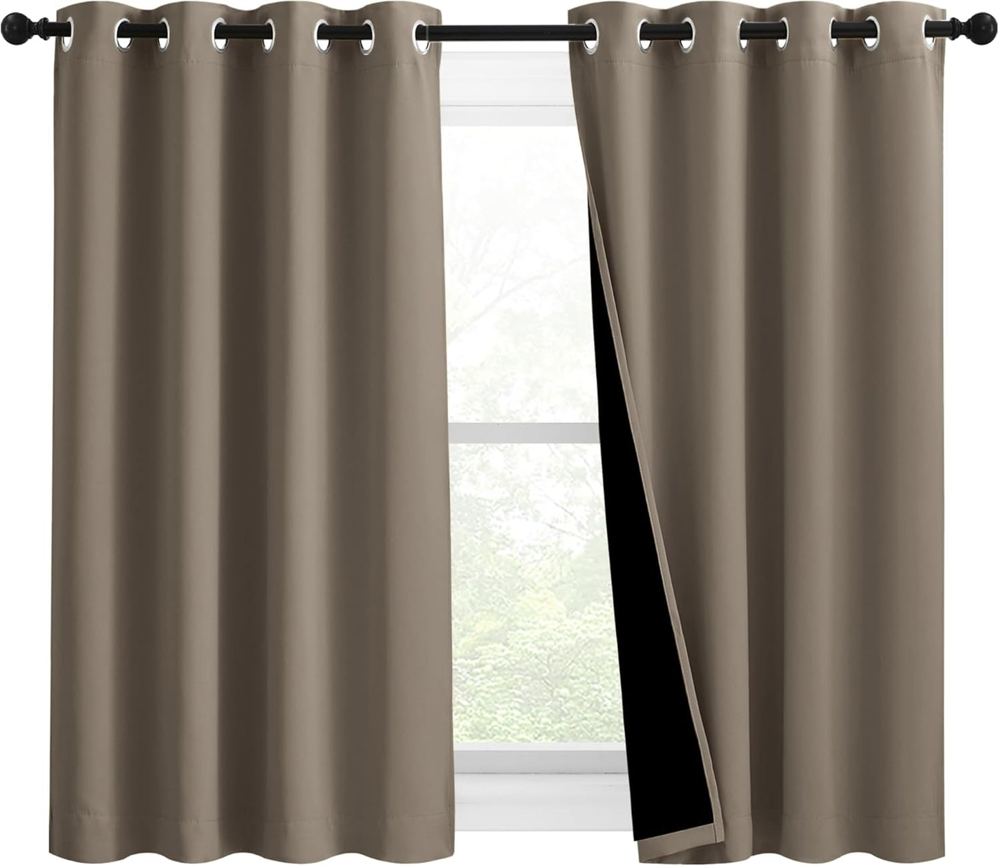 NICETOWN 100% Blackout Blinds, Set of 2, 46 inches x 45 inches, Laundry Room Decor Window Treatment Curtains for Large Patio Sliding Door, Thermal Insulated Taupe Curtains for Bedroom