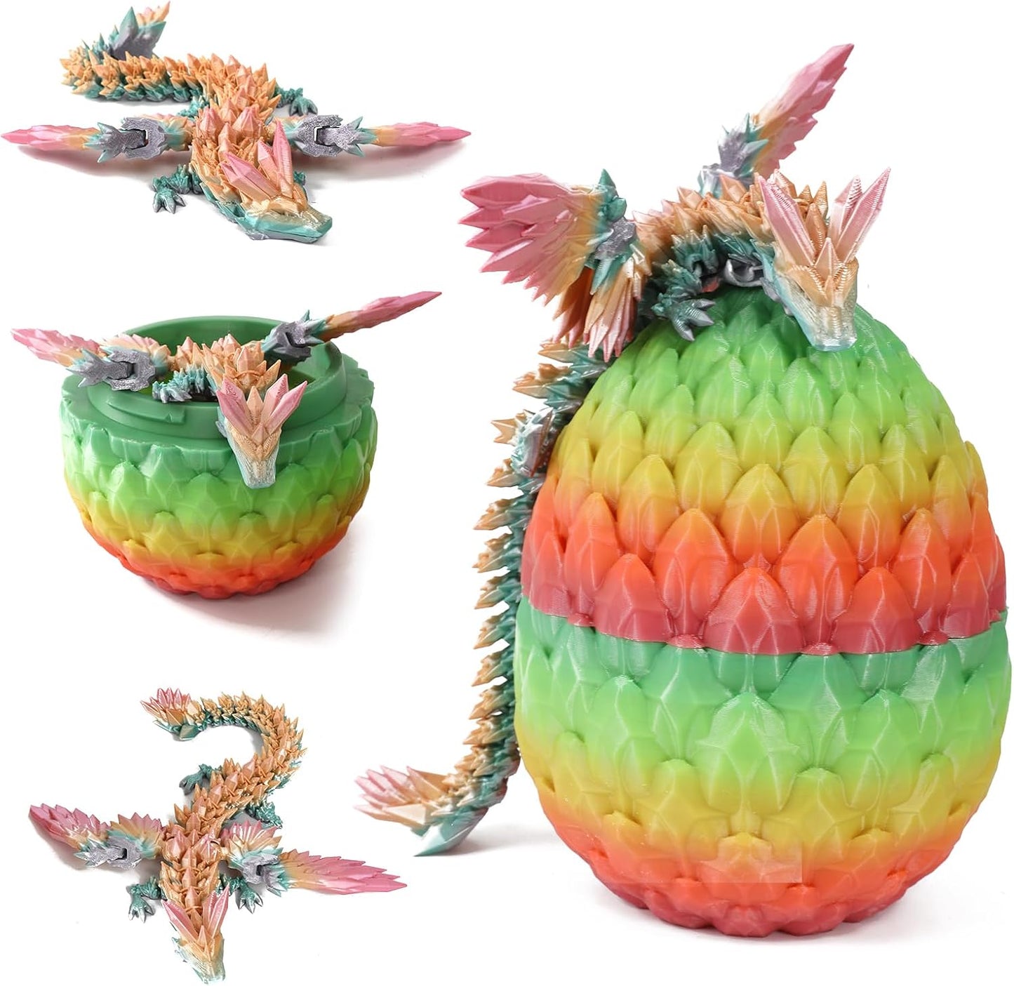 Easter Dragons 3D Printed Dragon Egg with Dragon Inside Crystal Dragon Fidget Toy for Adult Full Articulated Dragon for Home Office Decor