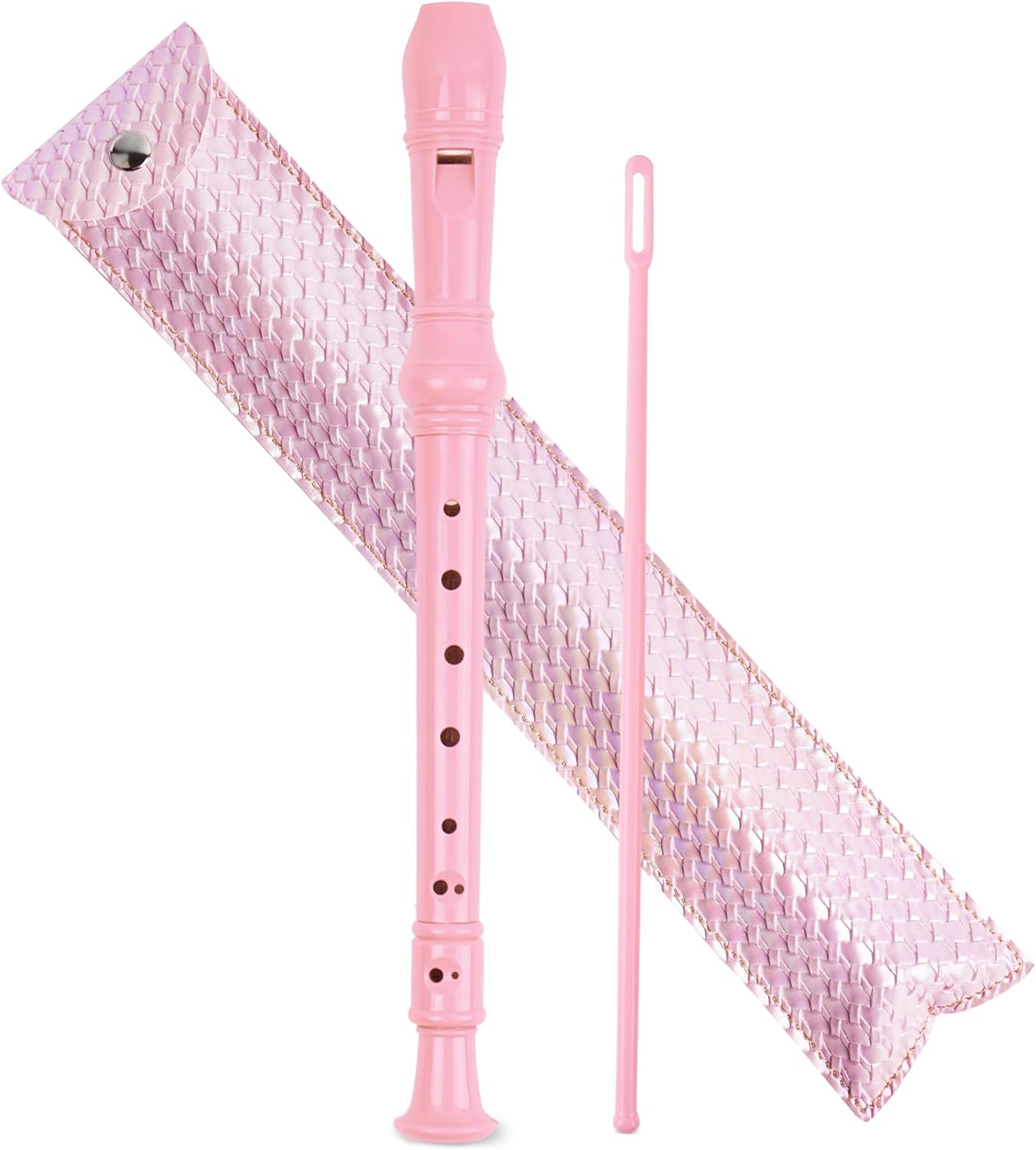 Recorder Instrument for Beginner Adults,8-Hole Soprano Descant Recorder Music Flute with with Cleaning Rod & Leather Case For Home Entertainment(2-Flash Woven Pink2)