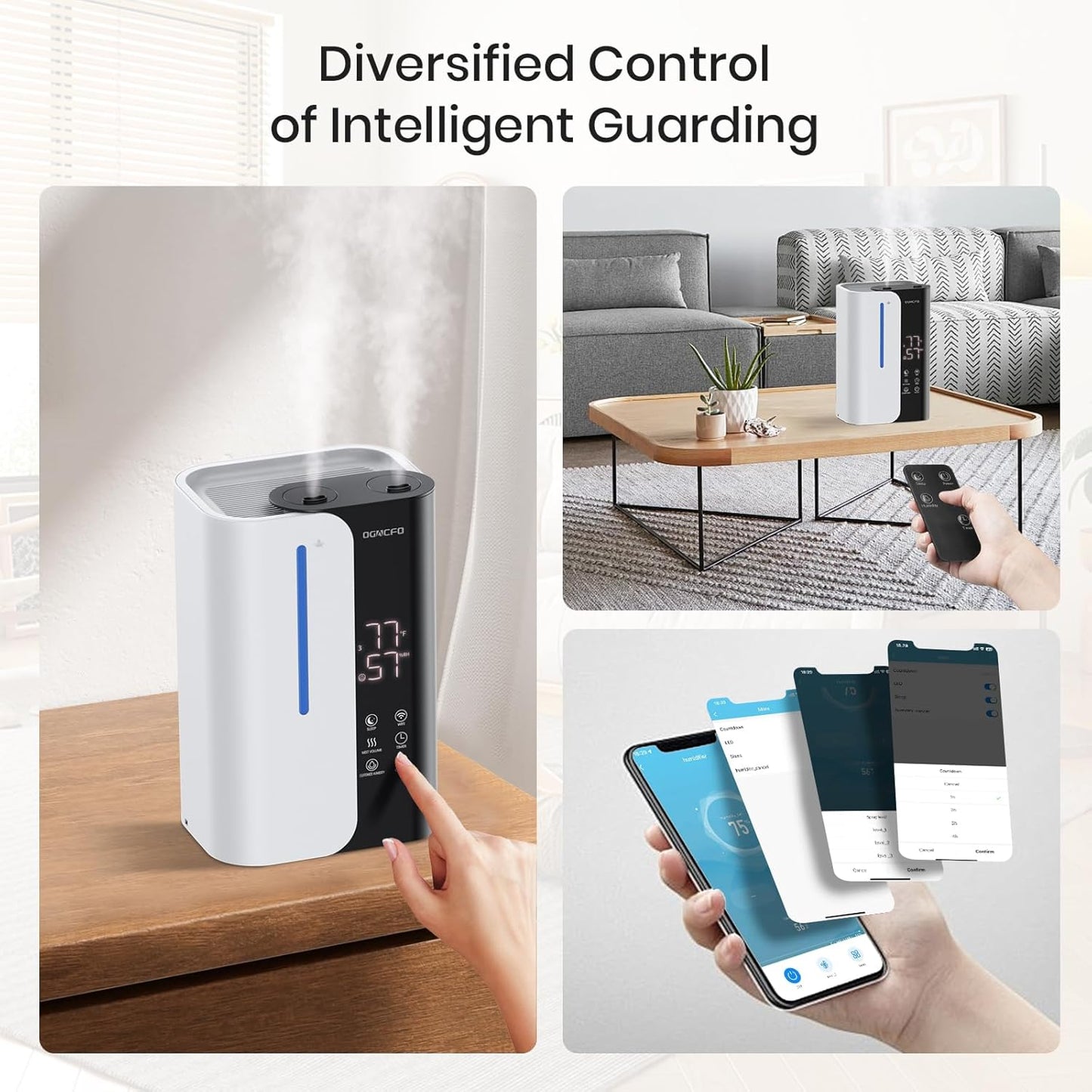 Cool Mist Humidifiers for Bedroom and Plants & Baby, Top Fill 5L Large Room Smart Humidifier for Home Nursery, 28 dB Quiet 50H Runtime Bedroom humidifier with Essential Oils