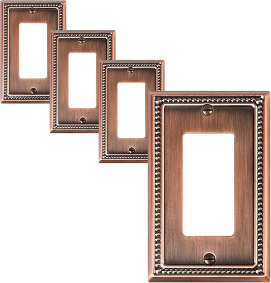 4-Pack Decorator Outlet Cover Plate, Decorative Switch Plates and Outlet Covers, Antique Copper Metal Wall Plates for Electrical Outlets, Receptacle, GFCI Outlet, Dimmer Switch