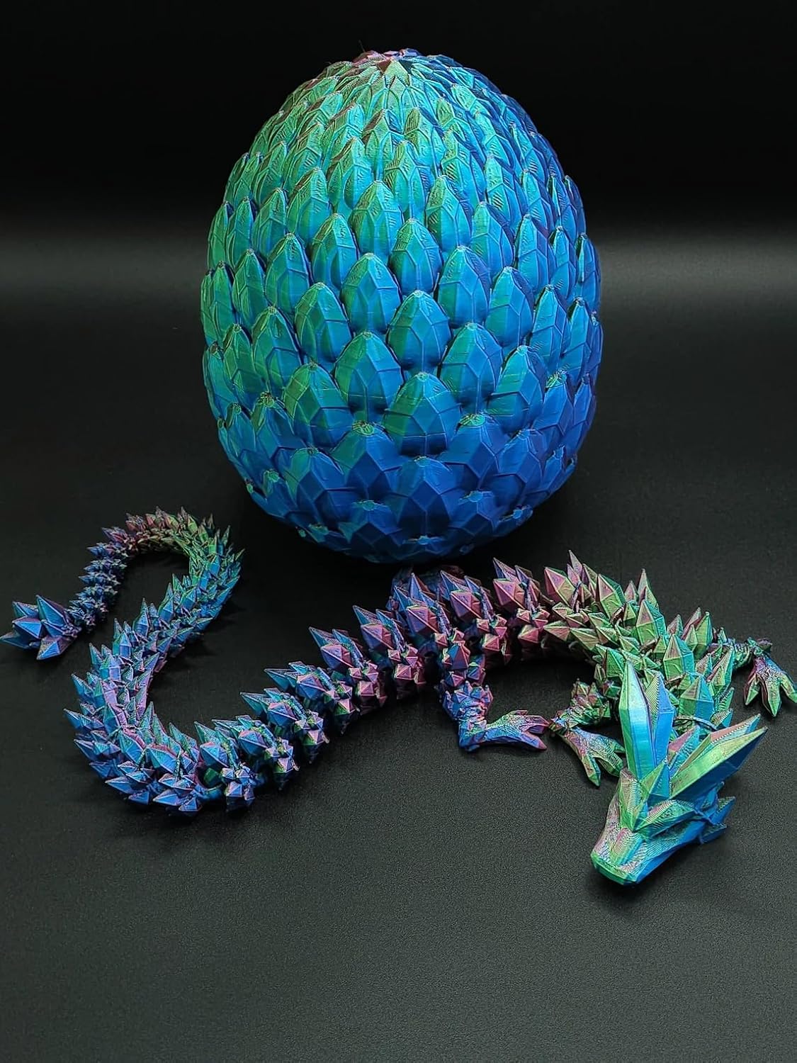 3D Printed 14'' Articulated Crystal Dragon with Egg, Toy Home Office Decor, Executive Desk Toy, Adult Fidget Toy, Toddler Play Game (Red-Blue-Green, Medium 14'' w/Egg)
