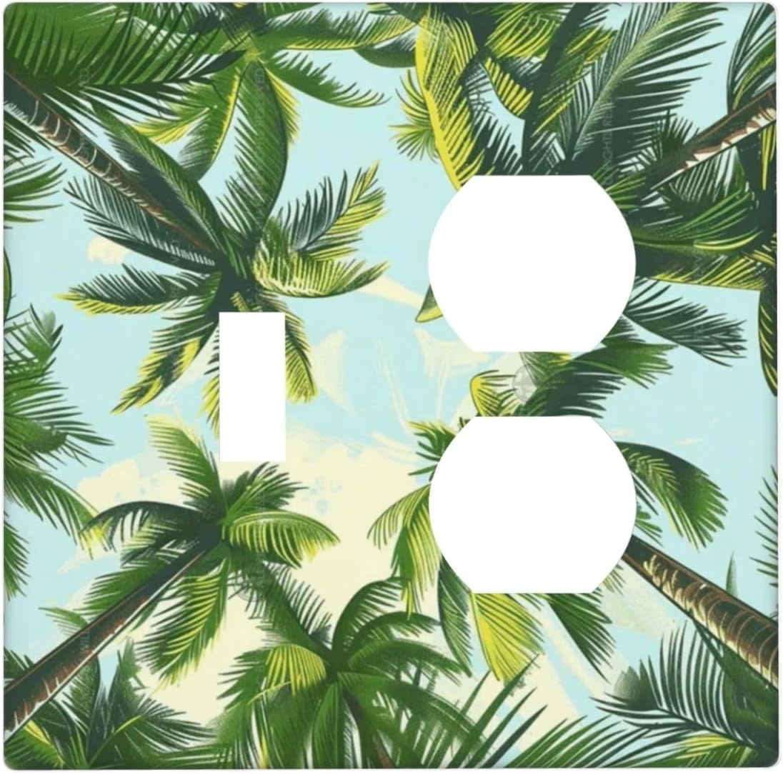 Summer Sky Coconut Palms Trees Green Plants Leaf Wallplates 1 Toggle 1 Duplex Switch Plate Electrical GFCI Faceplate Decorative Light Switch Covers for Bed Room Living Room Decor