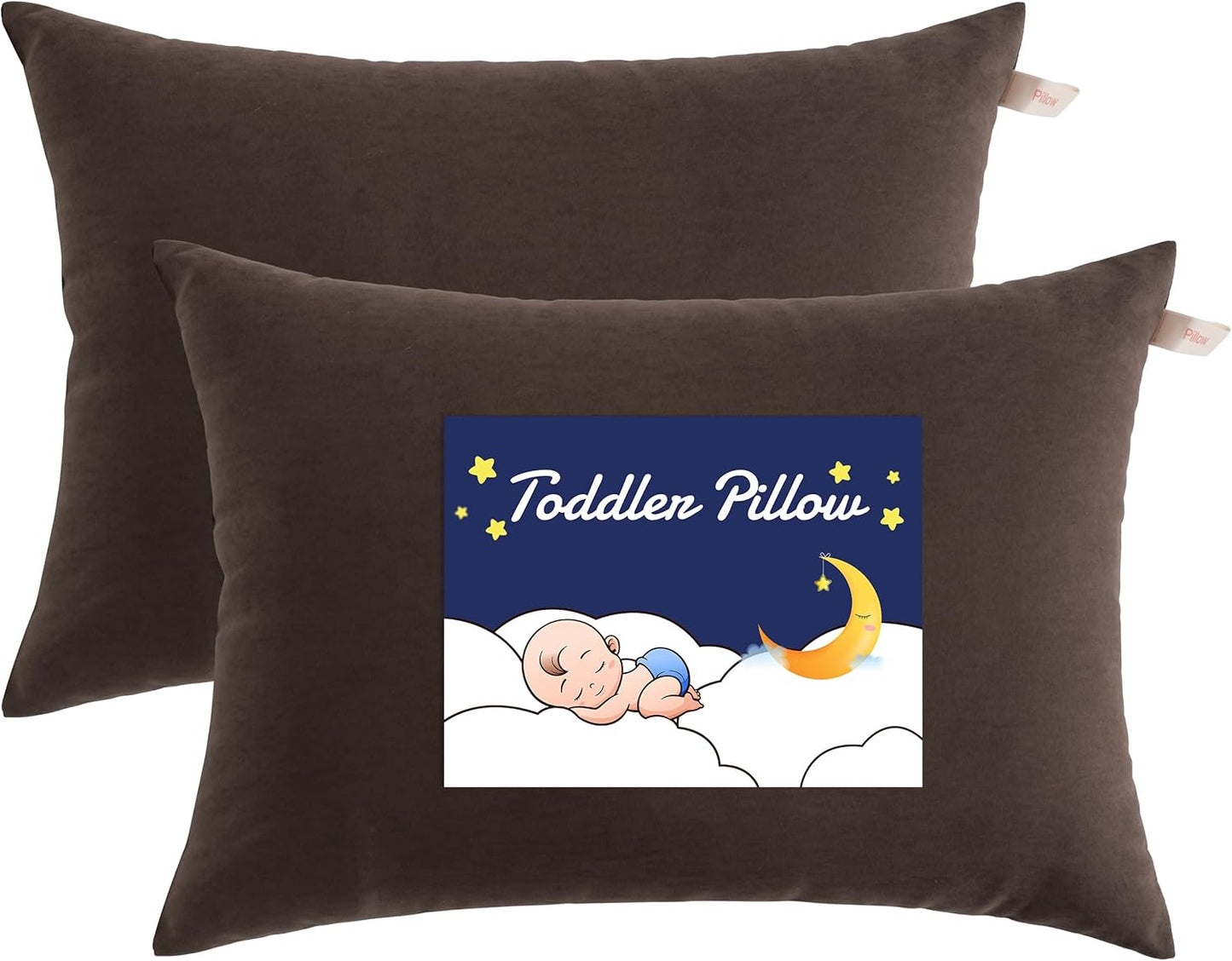 NTBAY Toddler Pillows, Down Alternative 13"x18" Pillows, Machine Washable - Soft and Breathable Travel Small Pillows for Sleeping, Ideal for Daycare, Crib, Cot, Dark Brown