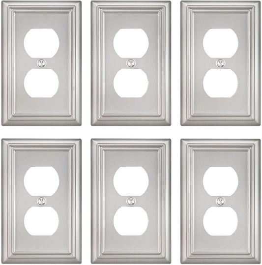 6-Pack Duplex Wall Plate, Decorative Satin Nickel Outlet Cover, Metal Wall Plates for Electrical Outlets, 3.15''*4.88'', Midsize