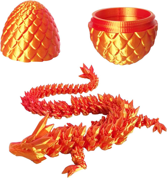 3D Printed Dragon Egg, 3D Printed Articulated Dragon Eggs with Dragon Inside, Crystal Dragon Fidget Toy, Adults Fidget Toys, Mystery Dragon Egg for Autism and ADHD（Laser Red Mini）