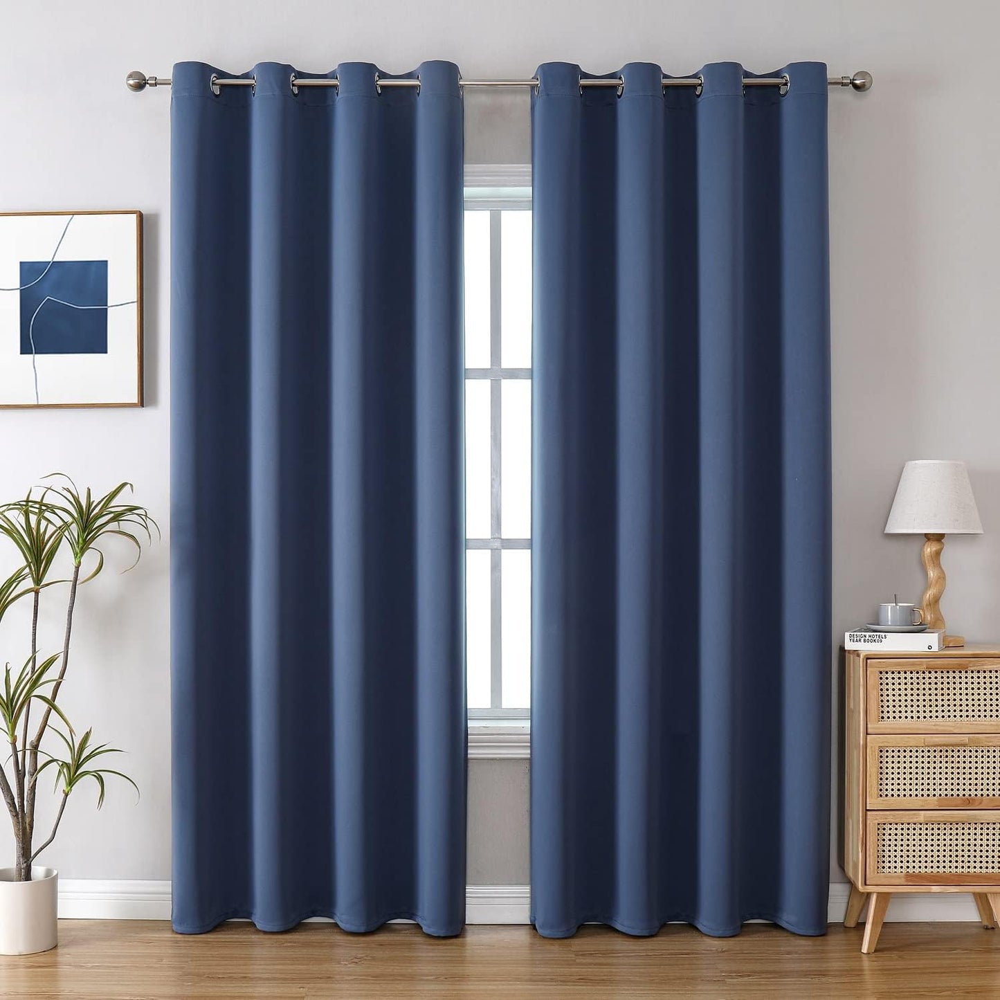 ChrisDowa Blackout Curtains 90 Inches Long 2 Panels Set for Living Room, Grommet Thermal Insulated Room Darkening Curtains for Bedroom (Stone Blue, 52 x 90 Inch)