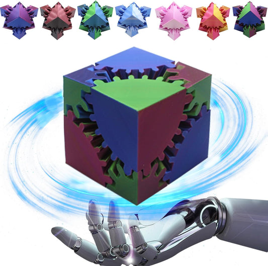 Gear Sphere Gear Cube 3D Printed Gear Ball Spin Cube Fidget Toy Relieving Stress & Anxiety, Fidget Cube GearSphere Desk Toy, Whirling Wonder Fidget for Sensory and Autism (Laser Red Blue Green)