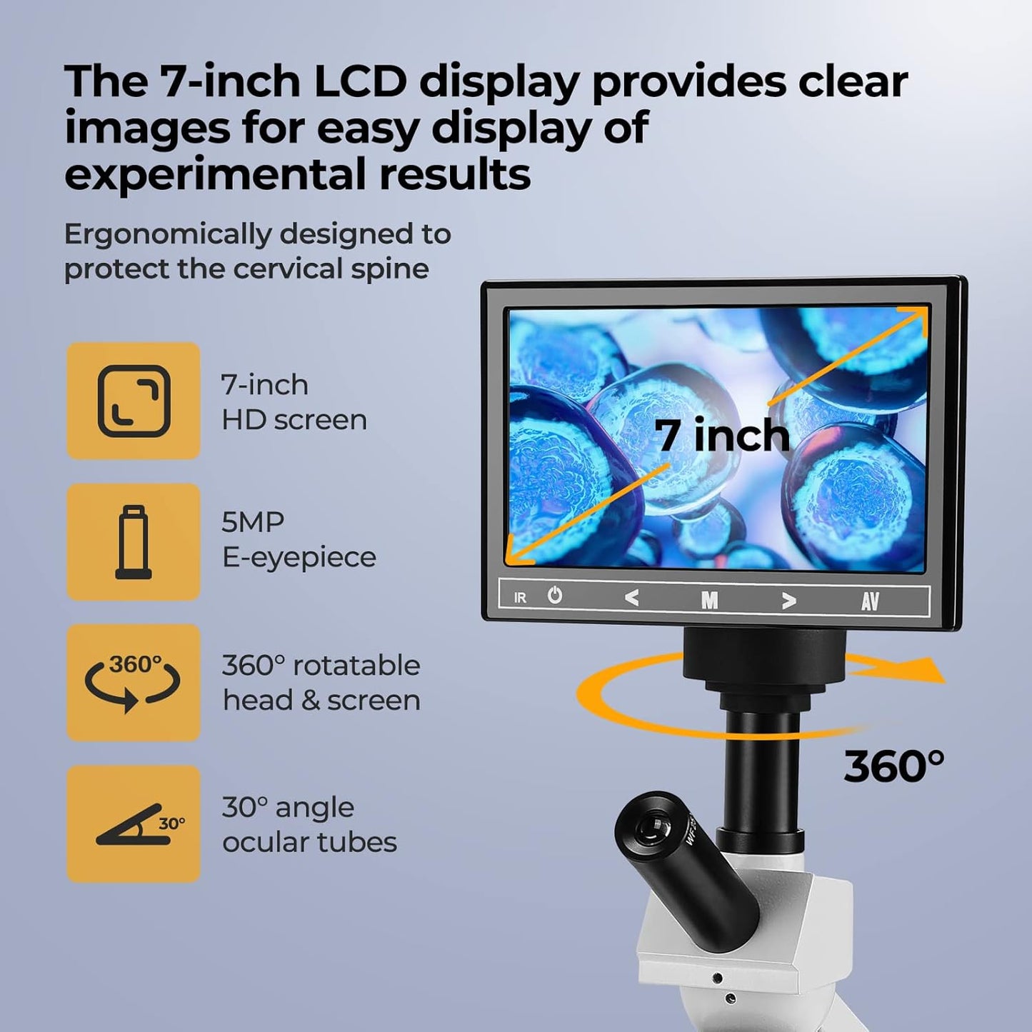 Constant Temperature Lab Monocular Compound Microscope 40X-2500X Magnification with 7" LCD Screen 5MP E-Eyepiece, Adjustable Thermostat Mechanical Stage for Husbandry, Pet Hospitals,Farms