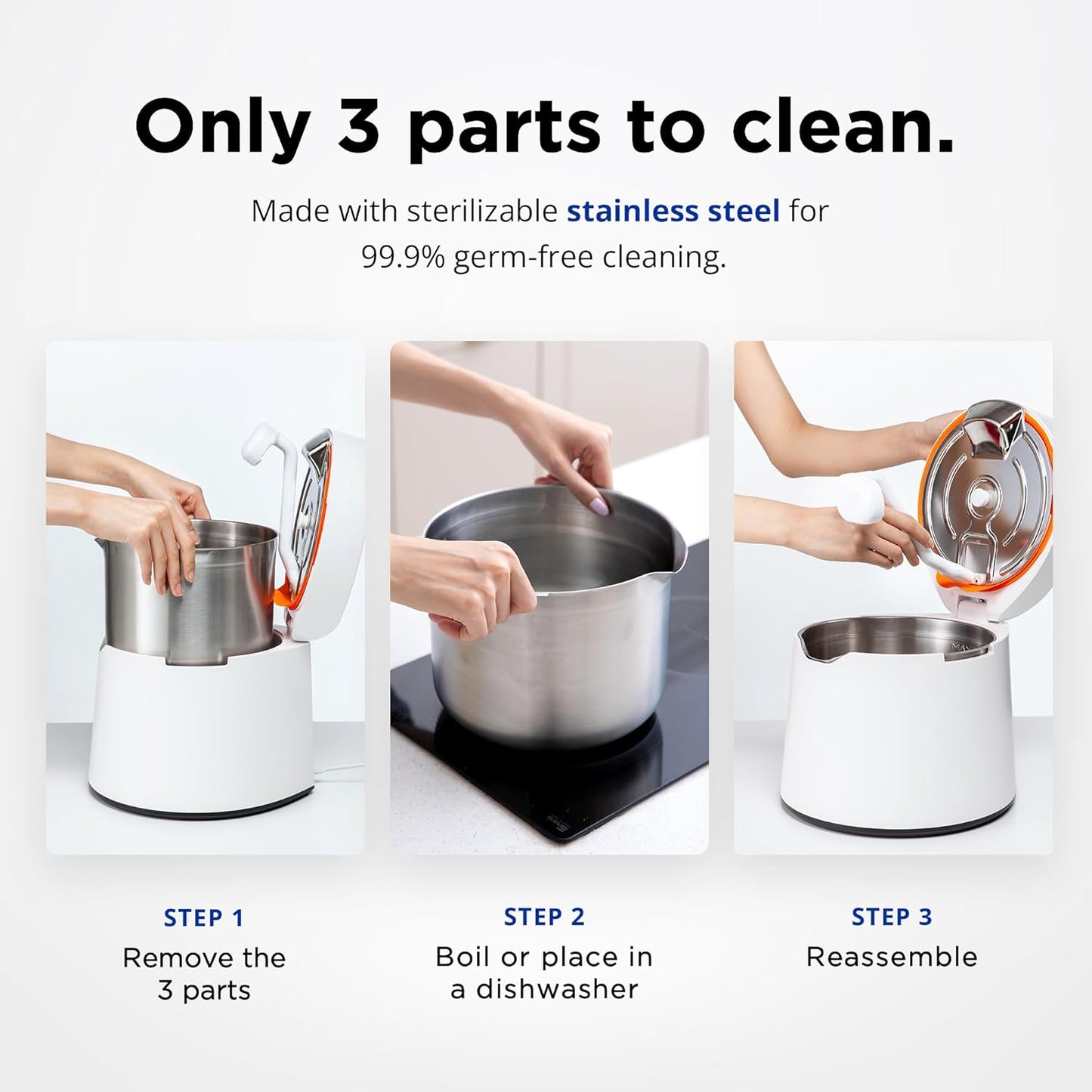 Carepod 31S Stainless Steel Humidifier for Large Room, Quiet & Safe for Baby, Only 3 Washable Parts & Easy to Clean, Ultrasonic Cool Mist Humidifiers for Bedroom, Filter-Free, Lasts 30Hrs (1Gal/4L)