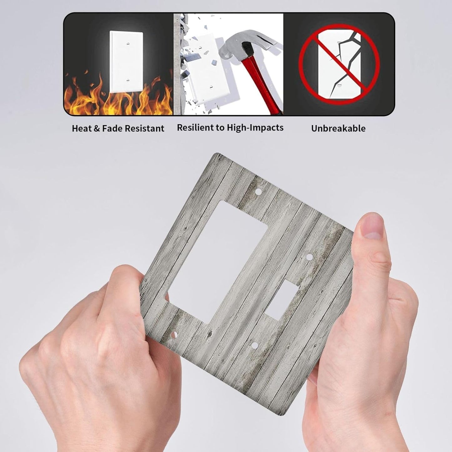 Outlet Covers Farmhouse Rustic Grey Barn Door Wood 1 Toggle 1 Rocker Combination Decorative Wall Plate Electrical Switch Plates Light Switch Cover Plate for Bedroom Cabin Decor