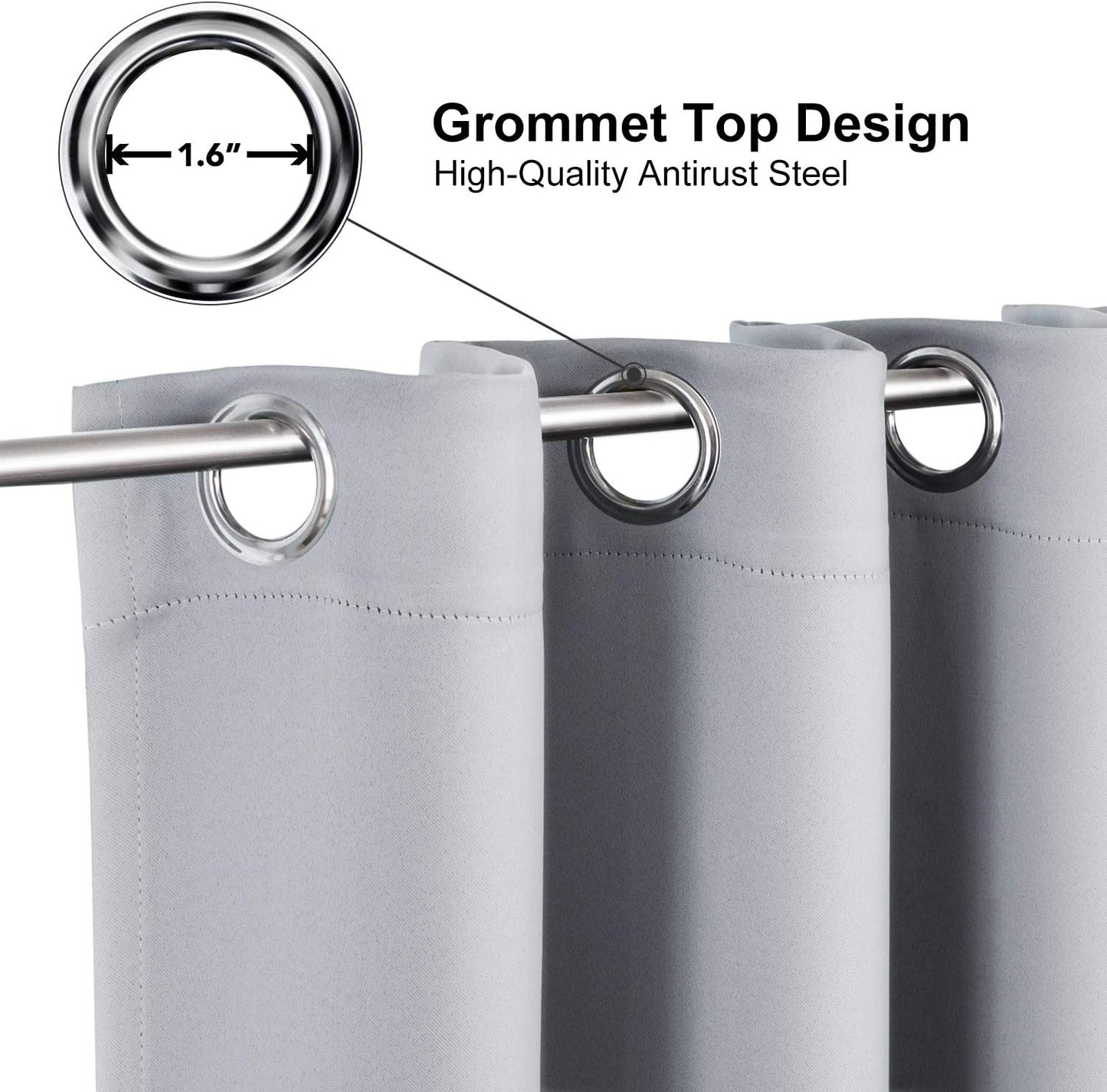 ChrisDowa Grommet Blackout Curtains for Bedroom and Living Room - 2 Panels Set Thermal Insulated Room Darkening Curtains (Light Grey, 52 x 63 Inch)