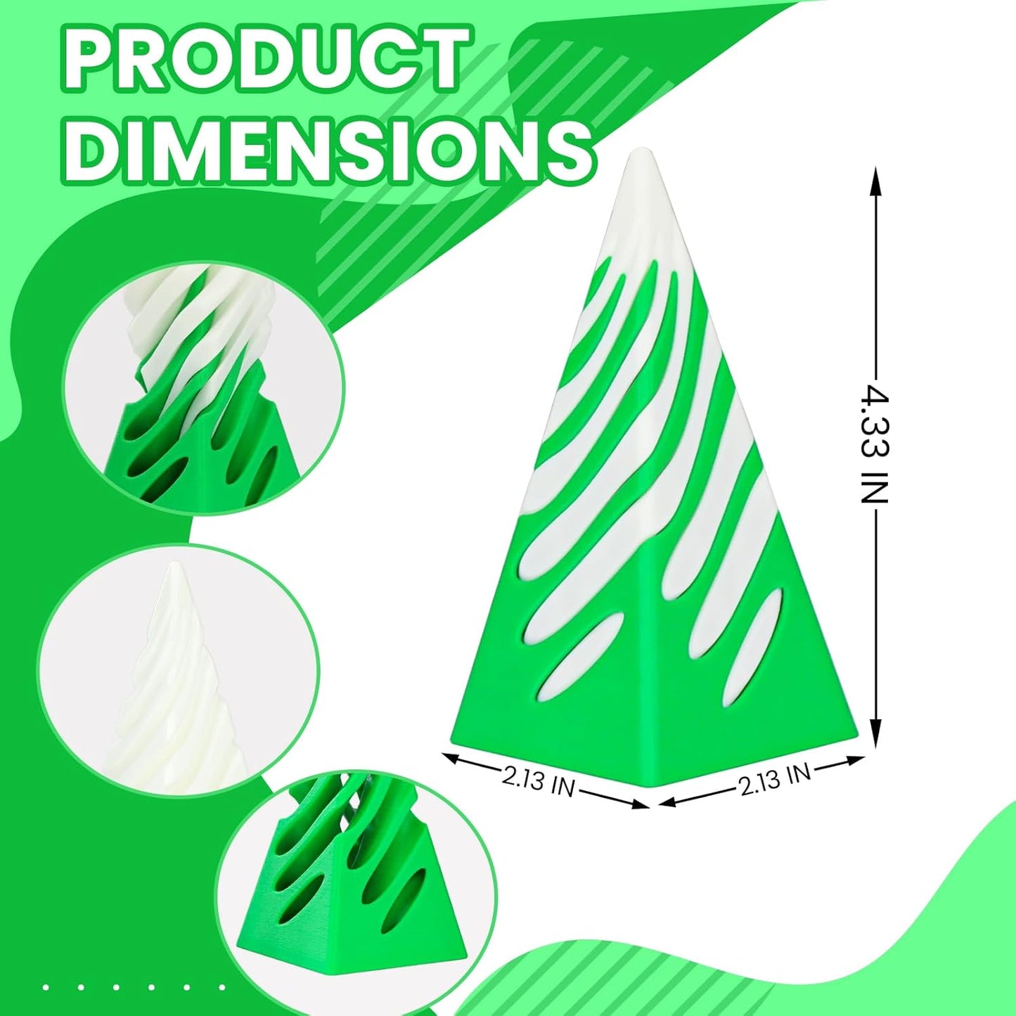 Impossible Pyramid Passthrough Sculpture, 3D Printed Spiral Cone Fidget Toys, Anxiety Relief Pass Through Pyramid Fidget Toy, Stress Relief Desk Toy Adults, Christmas, Birthday Gifts (Green White)